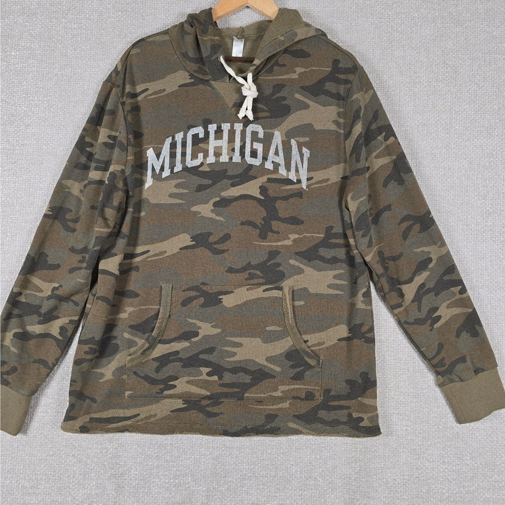 Alternative Apparel Michigan Camo Hoodie Mens XL Green‎ Camouflage Lightweight